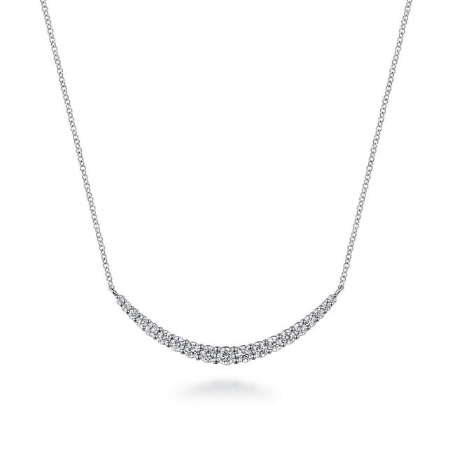 14K White Gold Prong Set Diamond Bar Necklace