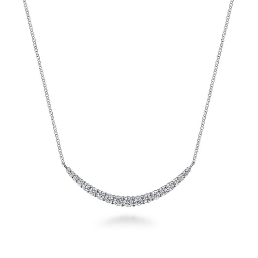 14K White Gold Prong Set Diamond Bar Necklace