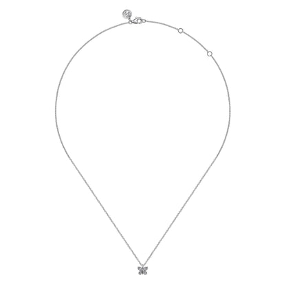 14K White Gold Diamond Butterfly Pendant Necklace