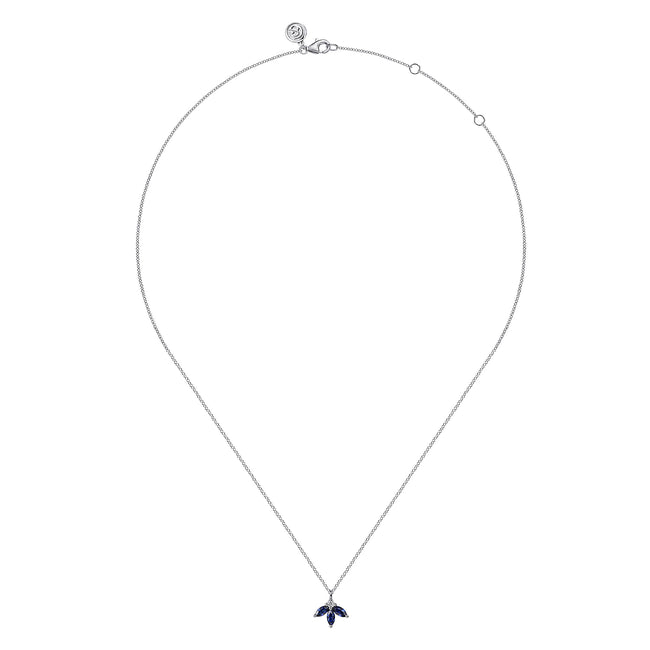 14K White Gold Diamond and Sapphire Pendant Necklace