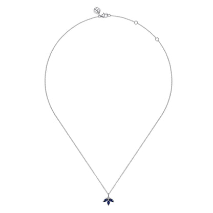 14K White Gold Diamond and Sapphire Pendant Necklace