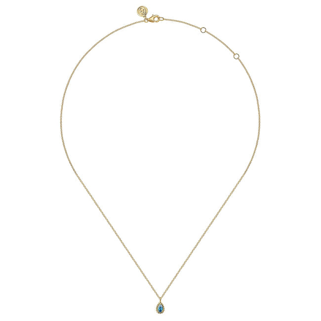 14K Yellow Gold London Blue Topaz Bujukan Teardrop Pendant Necklace