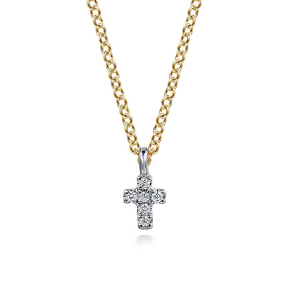 14K Yellow and White Gold Diamond Cross Pendant Necklace