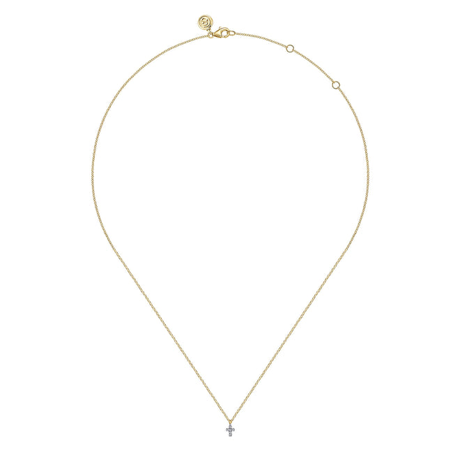 14K Yellow and White Gold Diamond Cross Pendant Necklace