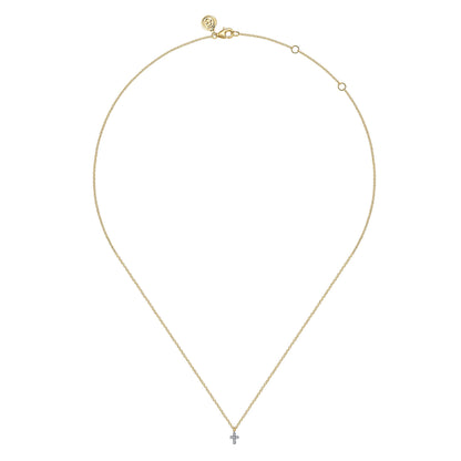 14K Yellow and White Gold Diamond Cross Pendant Necklace
