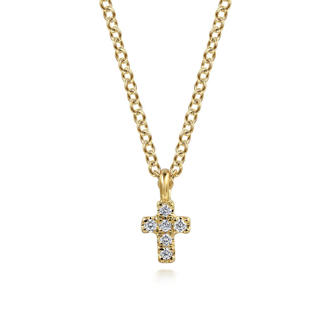 14K Yellow Gold Diamond Cross Pendant Necklace