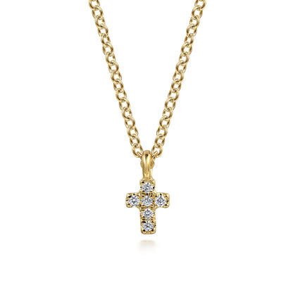 14K Yellow Gold Diamond Cross Pendant Necklace