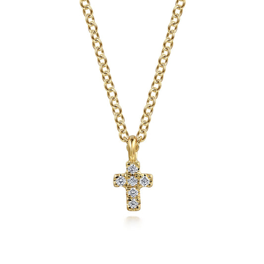 14K Yellow Gold Diamond Cross Pendant Necklace