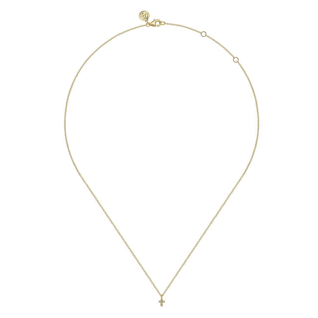 14K Yellow Gold Diamond Cross Pendant Necklace