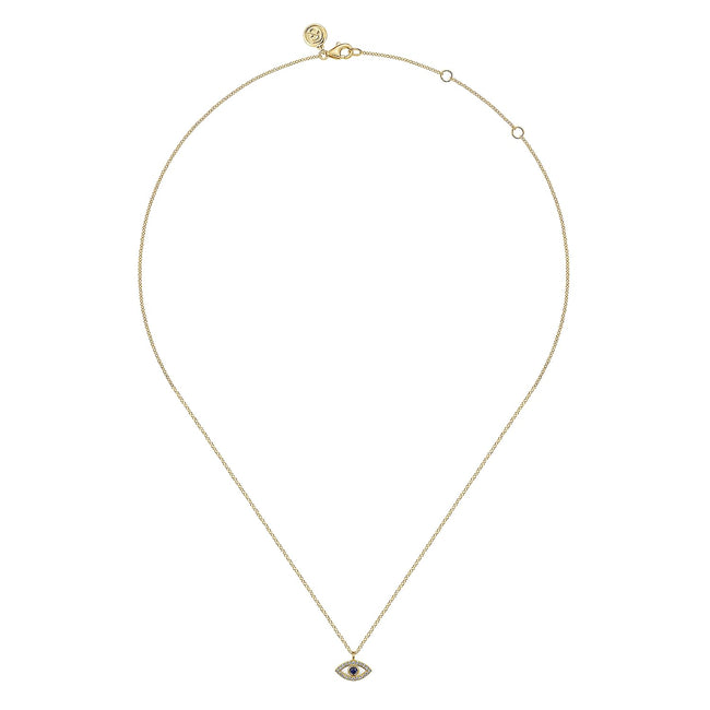 14K Yellow Gold Diamond and Sapphire Evil-Eye Pendant Necklace with White Enamel