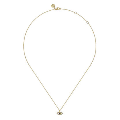 14K Yellow Gold Diamond and Sapphire Evil-Eye Pendant Necklace with White Enamel