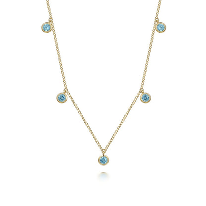 14K Yellow Gold London Blue Topaz Station Necklace