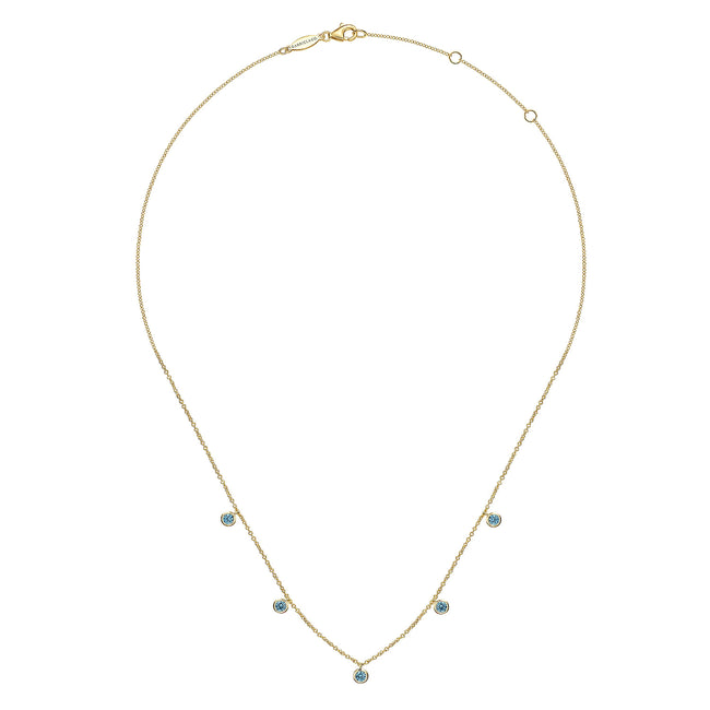 14K Yellow Gold London Blue Topaz Station Necklace