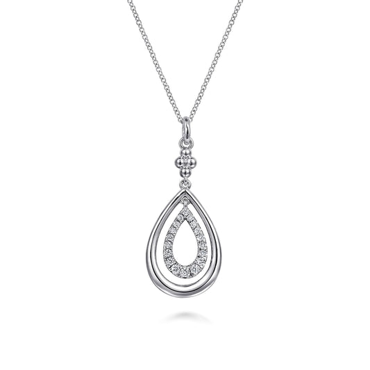 925 Sterling Silver White Sapphire Bujukan Teardrop Pendant Necklace