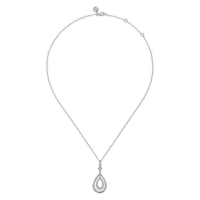 925 Sterling Silver White Sapphire Bujukan Teardrop Pendant Necklace
