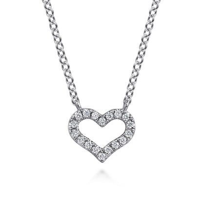 14K White Gold Diamond Heart Pendant Necklace