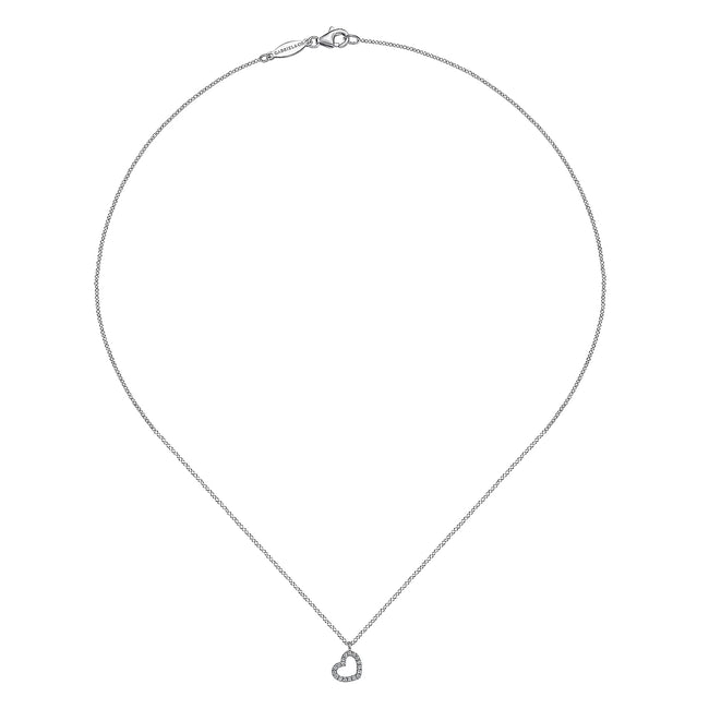 14K White Gold Diamond Heart Pendant Necklace