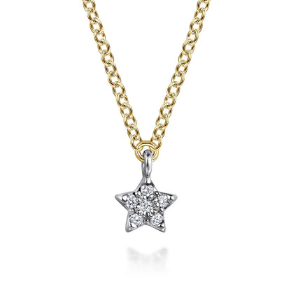 14K White and Yellow Gold Diamond Star Pendant Necklace