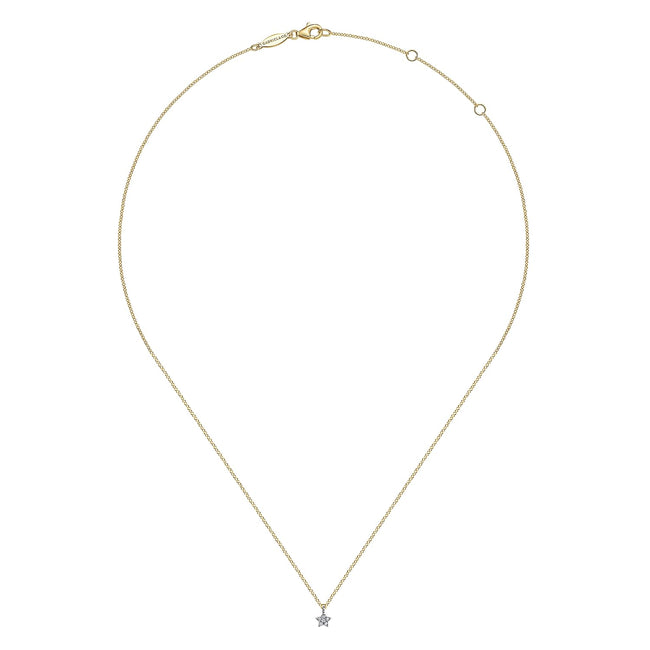 14K White and Yellow Gold Diamond Star Pendant Necklace
