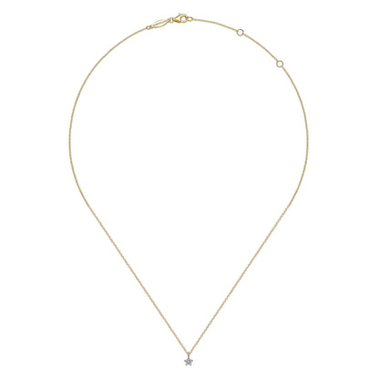 14K White and Yellow Gold Diamond Star Pendant Necklace