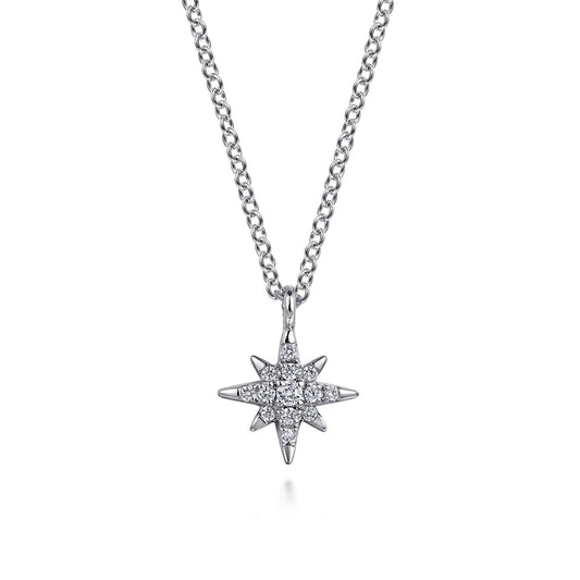 14K White Gold Diamond Starburst Pendant Necklace