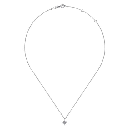 14K White Gold Diamond Starburst Pendant Necklace