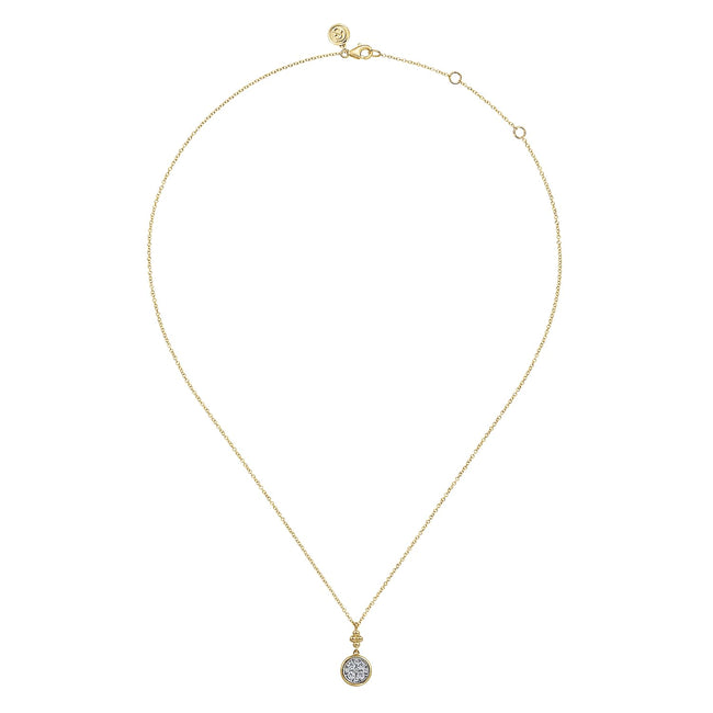14K White and Yellow Gold Diamond Cluster Bujukan Drop Pendant Necklace