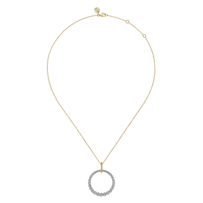 14K White and Yellow Gold Diamond Bujukan 30mm Drop Necklace