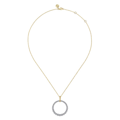 14K White and Yellow Gold Diamond Bujukan 30mm Drop Necklace