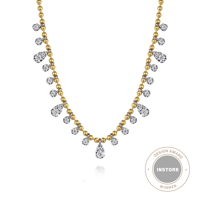 14K White and Yellow Gold Diamond Bujukan Droplet Necklace