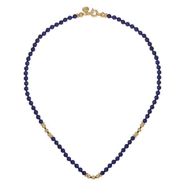 14K Yellow Gold Lapis Beads Necklace