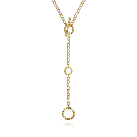 14K Yellow Gold Bujukan Hollow Tube Y-Knot Necklace