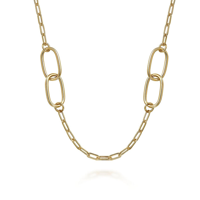 14K Yellow Gold Chain Necklace with Oval Link Stations