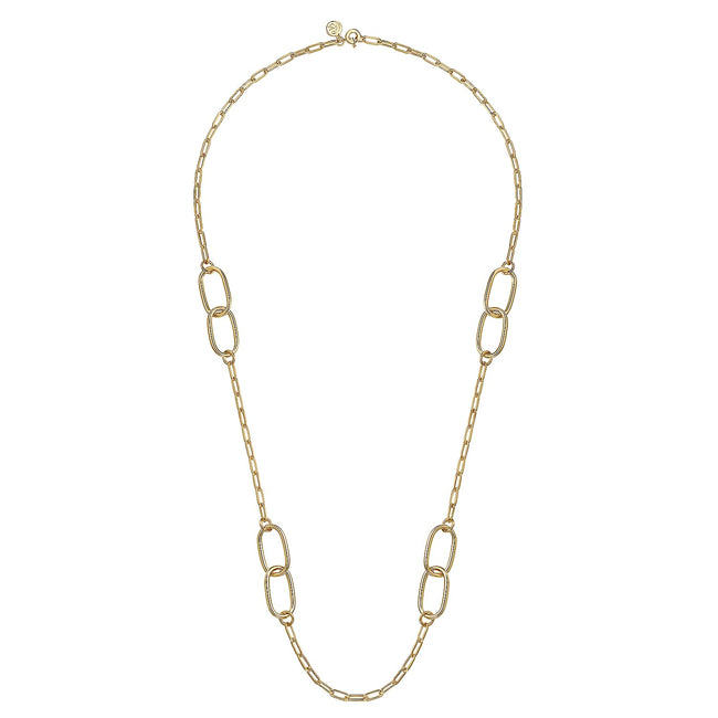14K Yellow Gold Chain Necklace with Oval Link Stations