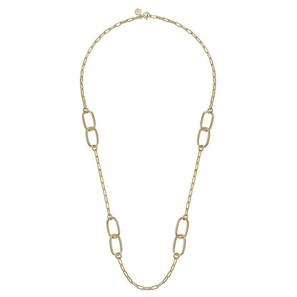 14K Yellow Gold Chain Necklace with Oval Link Stations