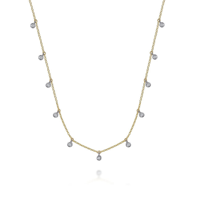 14K White and Yellow Gold White Sapphire Station Necklace