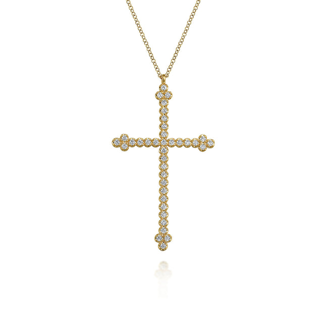 14K Yellow Gold Diamond Cross Pendant Necklace