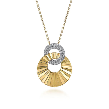 14K White and Yellow Gold Diamond Cut Drop Pendant Necklace