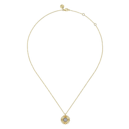 14K White and Yellow Gold Diamond Cut Pendant Necklace