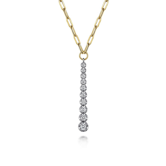 14K White and Yellow Gold Diamond Vertical Bar Link Necklace