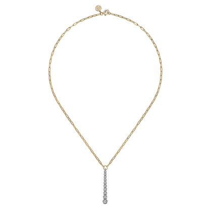 14K White and Yellow Gold Diamond Vertical Bar Link Necklace