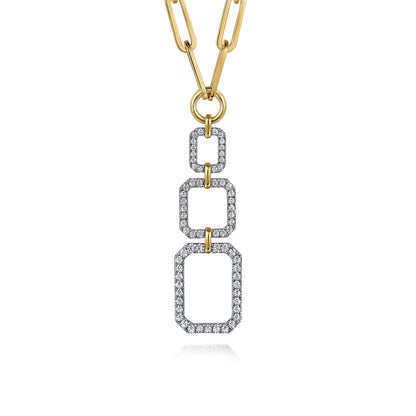 14K Yellow-White Chain Necklace with Geometric Pave Diamond Pendant