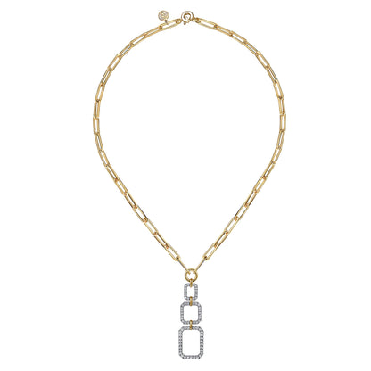14K Yellow-White Chain Necklace with Geometric Pave Diamond Pendant