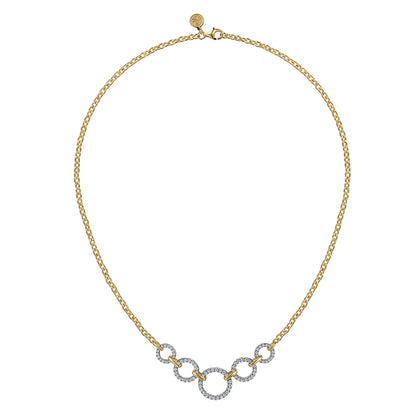 14K Yellow-White Diamond Circles Chain Necklace