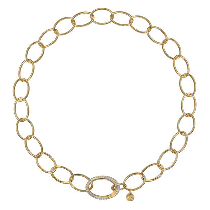 14K Yellow Gold Chain Necklace with Diamond Oval Pendant