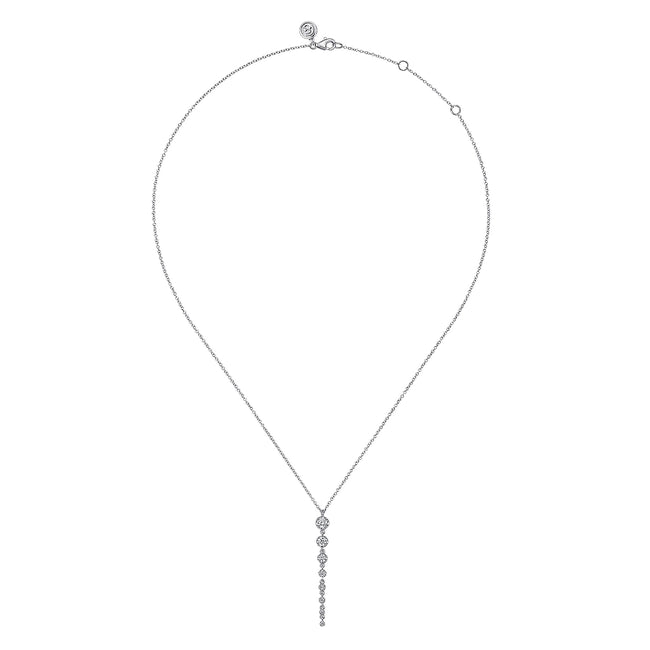 14K White Gold Graduating Vertical Diamond Bar Necklace