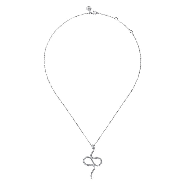 14K White Gold Diamond Snake Pendant Necklace