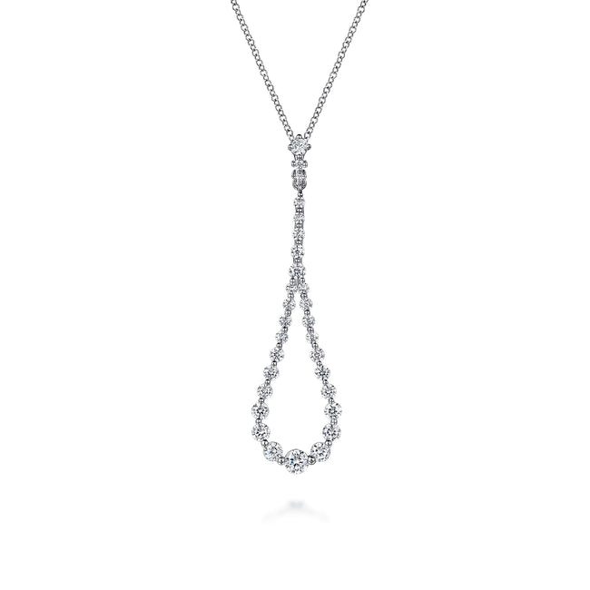 14K White Gold Diamond Pendant Teardrop Necklace
