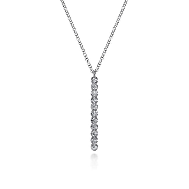 14K White Gold Diamond Vertical Bar Y Pendant Necklace