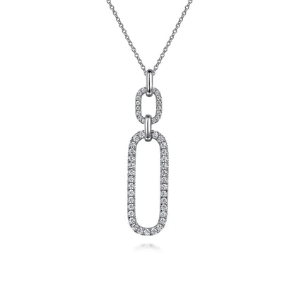 14K White Gold Diamond Link Chain Drop Pendant Necklace
